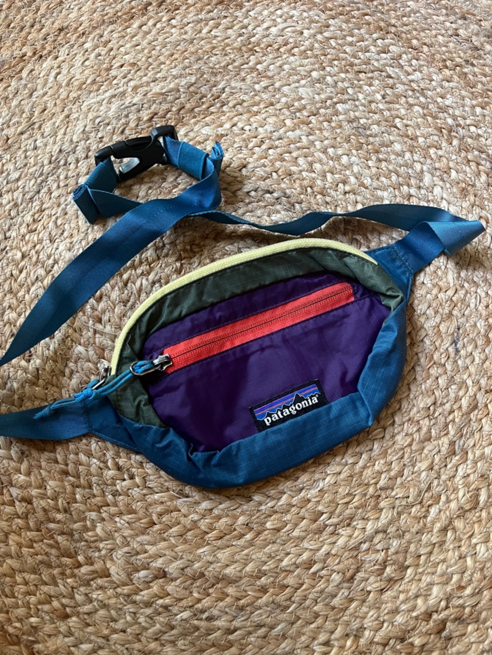 Patagonia Blue Purple Waist Pack with Colorful Accents